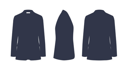 Technical fashion illustration of a navy blue women s blazer design