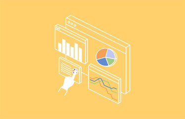 Business Data Analytics Dashboard Isometric Vector Illustration