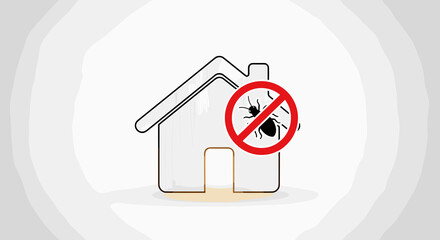 Termite treatment emblem displayed with small home. Termite treatment includes eradication of insects, pest control to ensure no termites infest property, and building safety.