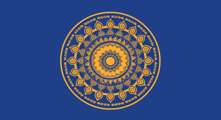 Intricate Gold and Blue Mandala Design on Deep Blue Background, Spiritual Sacred Geometry Pattern for Meditation, Yoga, Wellness, Cultural Art, Decorative Projects and Spiritual Practices