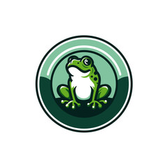 Smiling Green Frog Mascot Logo with Black Spots and White Belly