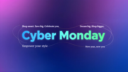 Cyber Monday Tech Banner with Laptop, Graphs, and Shopping Icons