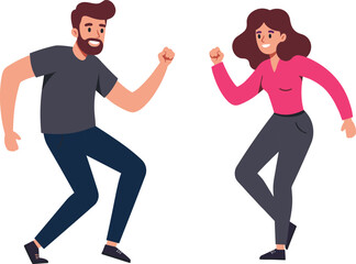 Happy people dancing, celebration illustration, joyful movement, party concept, energetic lifestyle, modern characters, fun activity, positive emotion, friendship, social interaction