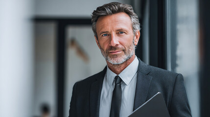 Confident businessman posing in modern office