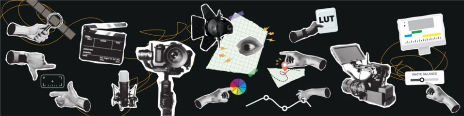 Fotobehang Pop Art Video Production Stages Collage From Idea to Post Production  © kasheev