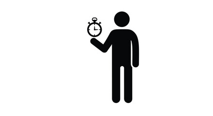 A simple black silhouette of a person holding a pocket watch aloft