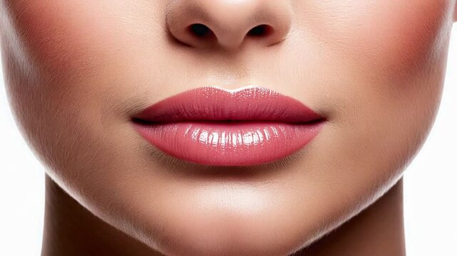 Lips of a young woman before and after hyaluronic acid lip filler injections. Lip augmentation cosmetic procedure result
