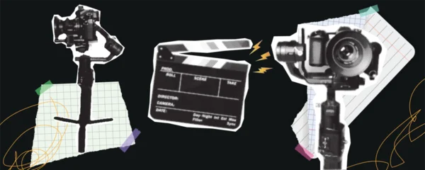 Fotobehang Pop Art Camera on Gimbal and Clapperboard Cinematic Collage  © kasheev