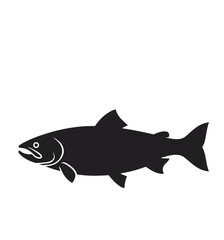 Fototapeta premium A sleek black silhouette of a salmon fish gracefully swimming in water presented isolated on white background