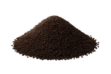 Heap of brown granulated powder, featuring a fine texture, isolated on a transparent background