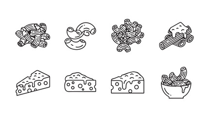 Set of hand drawn food icons featuring pasta broccoli cheese and salad for culinary design elements vector