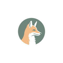 Obraz premium Stylized Fox Profile in a Green Circle, Orange and White Colors