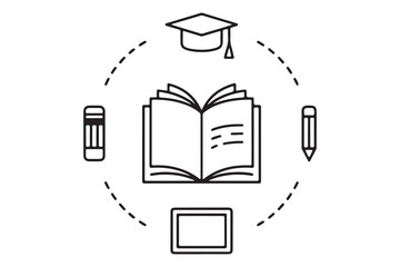 Education concept book, graduation cap, pencil, tablet and eraser