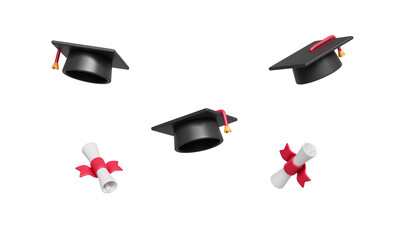 졸업식 학사모와 졸업장 두루마리 Graduation Ceremony Mortarboard  and Diploma Scroll