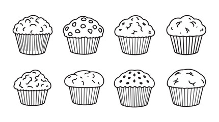 Hand drawn sketch collection of delicious baked muffins and cupcakes offering sweet baked treats vector