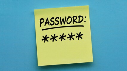 Keep your passwords safe with this helpful reminder on a bright yellow sticky note against a blue background