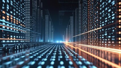 Digital Cityscape: Explore a futuristic digital cityscape with a network of lights, representing the interconnectedness of data and technology. - Powered by Adobe