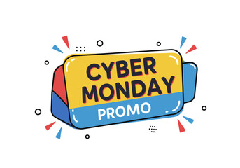 Cyber Monday promotional banner with colorful geometric elements  