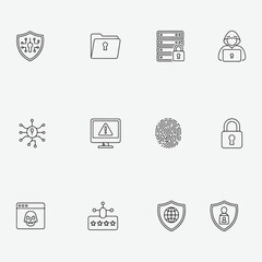 Cybersecurity Icons: Protection, Hacking, and Data Security Symbols