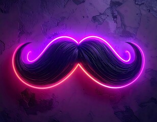 Neon mustache graphic on textured wall