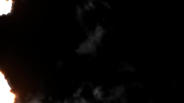 Animation of a white sheet of paper burning with smoldering on a black background for overlay and editing. Animated transition for video