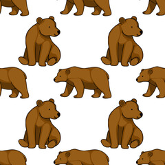 Charming vector pattern featuring various poses of brown bears on a clean white background, suitable for children's themes. © Khrystyna Turchyn