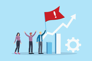 Fototapeta premium Team celebrating success with rising graph and achievement flag