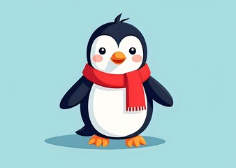 Naklejka premium Cute Cartoon Penguin with Red Scarf