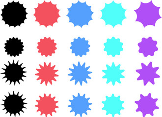 Minimal set of vector different color starburst, sunburst badges set art illustration design