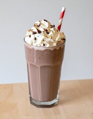 Chocolate Milkshake with Whipped Cream and Straw in Glass for Premium Sweet Drink Object and Refreshing Beverage Concept