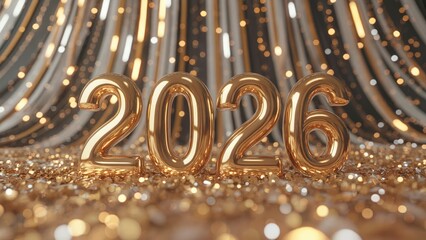 Celebrate the new year with stunning golden 2026 design against bokeh backdrop for festive banners