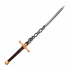 Ornate sword with twisted hilt isolated with transparent background