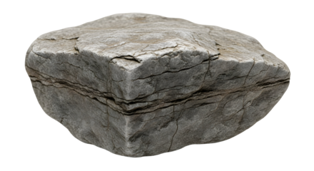 Closeup of a gray rock with layered textures against a showcasing geological formations and natural stone details for design elements on transparent background