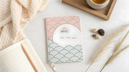 Notebook with design and text for making an impact