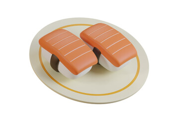 Delicious Sushi Nigiri with Salmon (Sake) on white background. Traditional Japanese cuisine