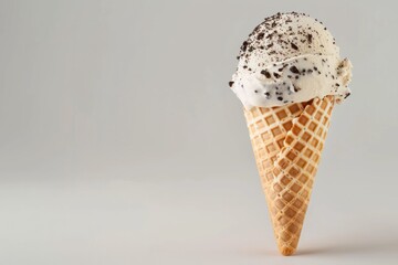 Chocolate soft serve ice cream on cone. AI generated