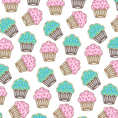 cup cake seamless pattern hand drawn collection print illustrations vector art