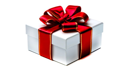 Fototapeta premium A white gift box with a red ribbon tied around it