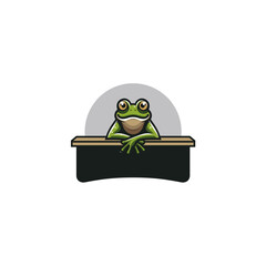 Cartoon Frog with Crossed Arms Peeking Over a Desk
