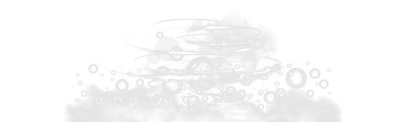 Magic bubble vortex, glowing spiral energy swirl with transparent soap bubbles and mist.
