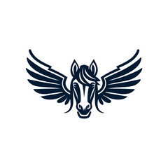 Elegant Dark Blue Pegasus Logo with Detailed Wings and Horse Head