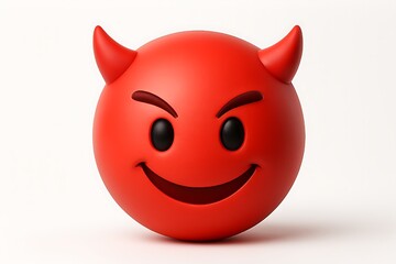 Red devil emoji isolated on white background with horns, eyebrows and a mischievous smile on a white background