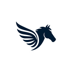Elegant Navy Pegasus Logo: Winged Horse Silhouette Design