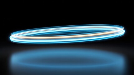 Abstract light painting with blue orange neon circle on black background