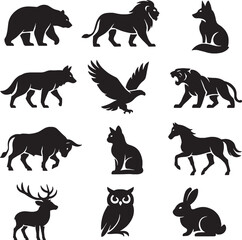 set of animals silhouettes vector art