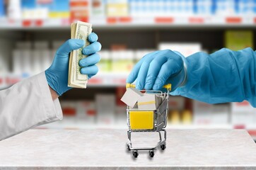 A hand medical with shopping cart in a supermarket