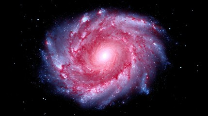 Spiral galaxy with red blue cosmic swirls in deep space