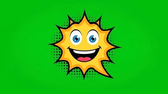 Animated sun cartoon character on green screen