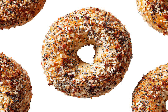 Everything Bagel Close Up with Black Background and Textured Crust