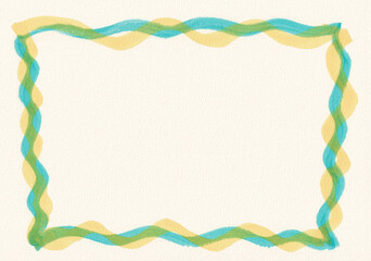 シンプルな波模様、ラインのフレームイラスト（水色、黄色）